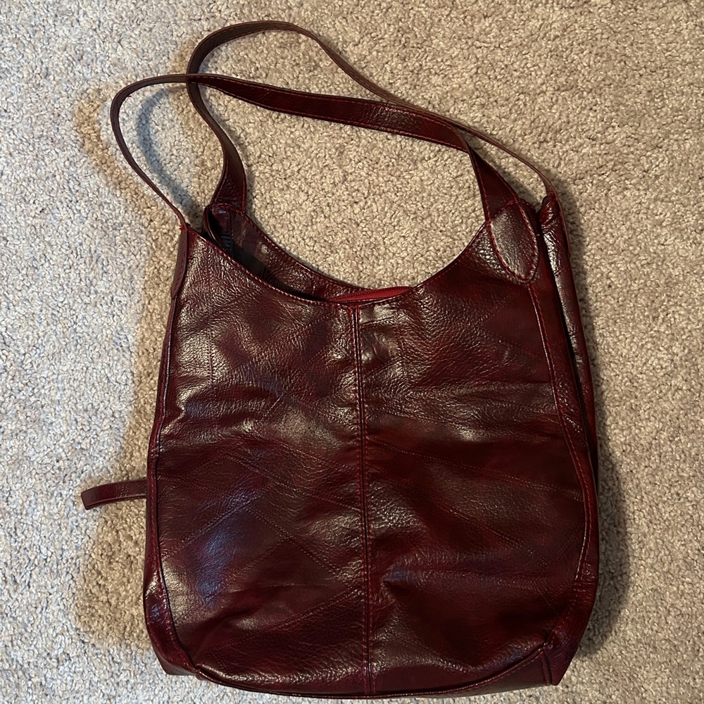 Burgundy Jingpin Shoulder Bag with 2 side pockets, large center pocket